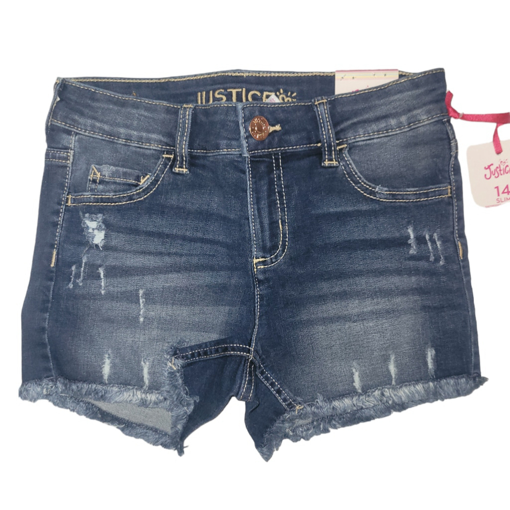 Girls Justice Distressed Classic Denim Dark Wash Shorts Size 14 Slim - Picture 1 of 4